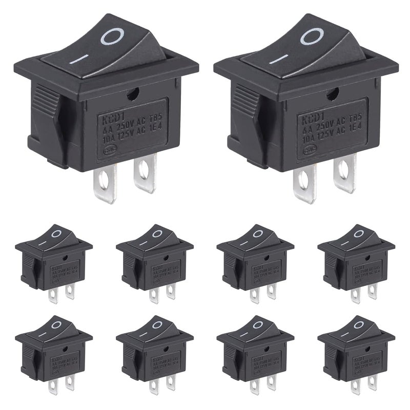 VEXUNGA Mini Rocker Switch On Off 2 Pin 2 Position 10A 125V AC 6A 250V Black Boat Rocker Toggle Switch KCD1 SPST Snap-in Square Switches for Car Marine Home Appliances (Pack of 10pcs) - Image 1